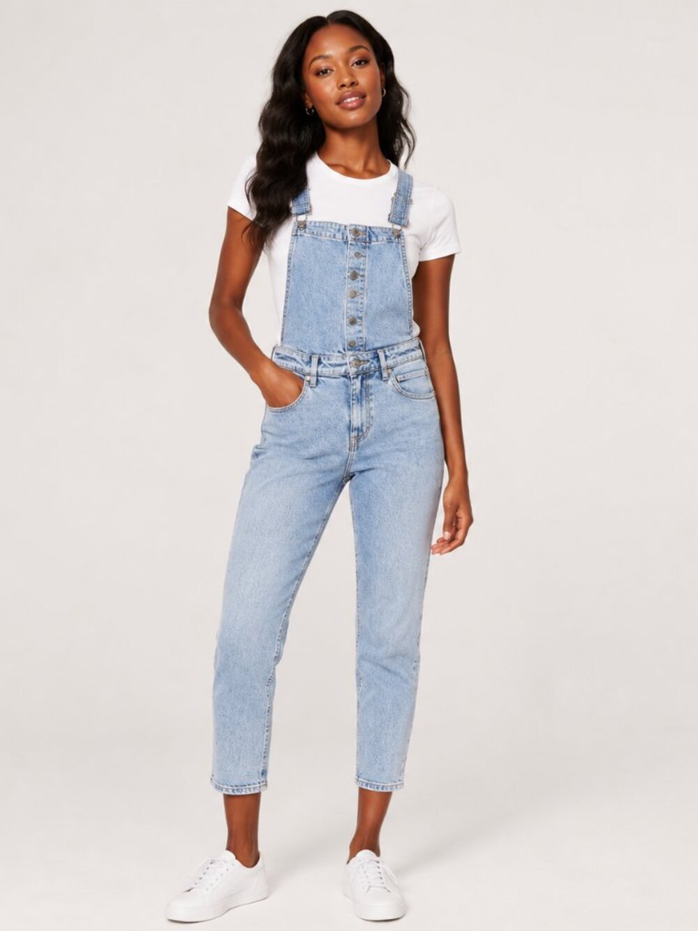 We The Free Shelby Stone Wash Denim Bib Overalls Skinny Tapered Jeans Size 26